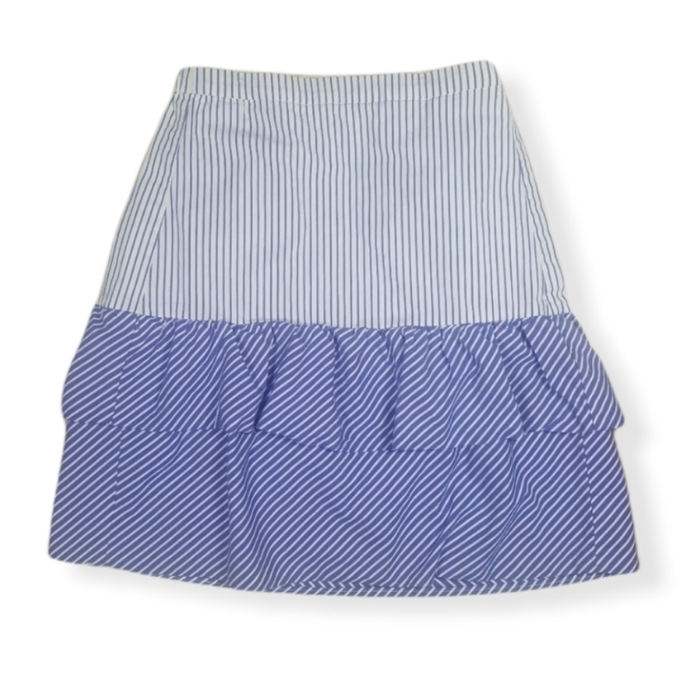 J. Crew Blue and White Mixed Stripe Ruffle Skirt 2